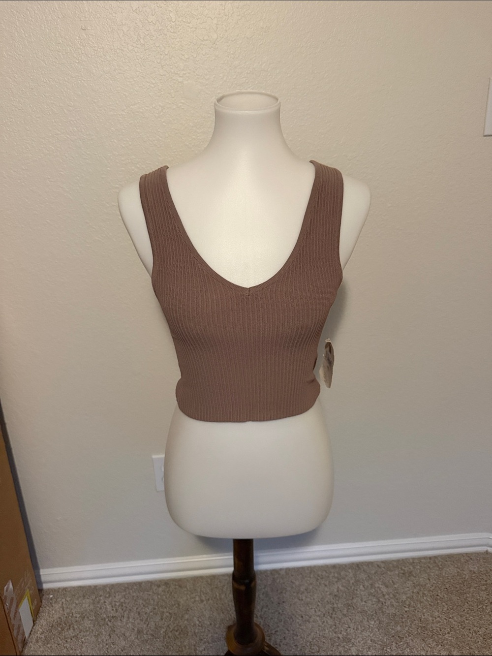 Altar'd State Ribbed V-Neck Crop Tank - Taupe Brown